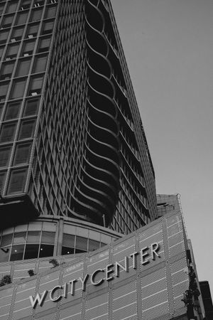 Tall highrise office building with winding architecture